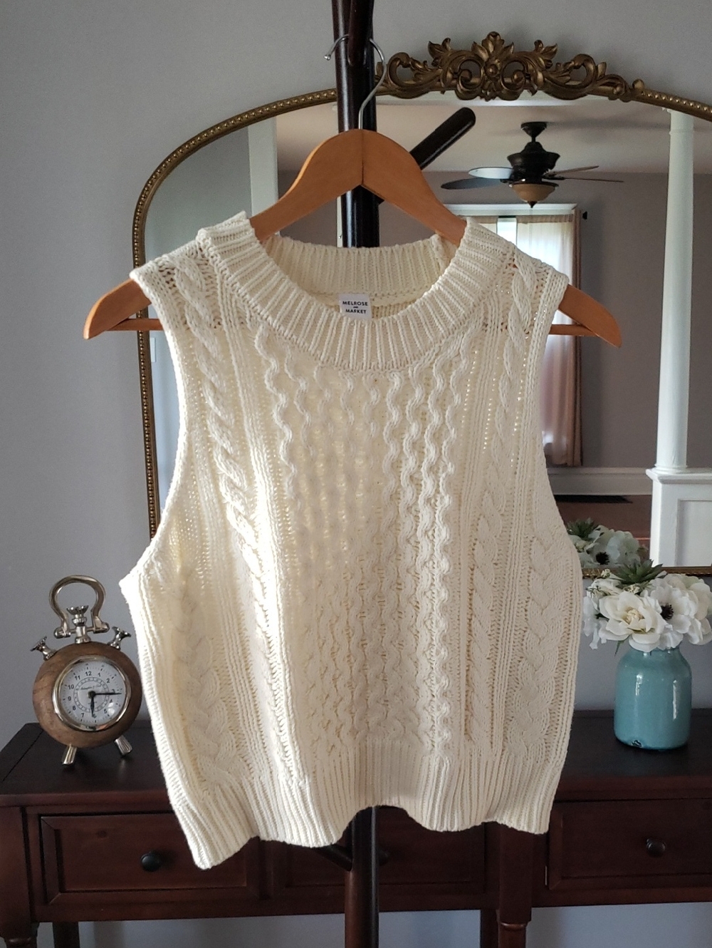 Melrose and Market Cream Cable Knit Vest